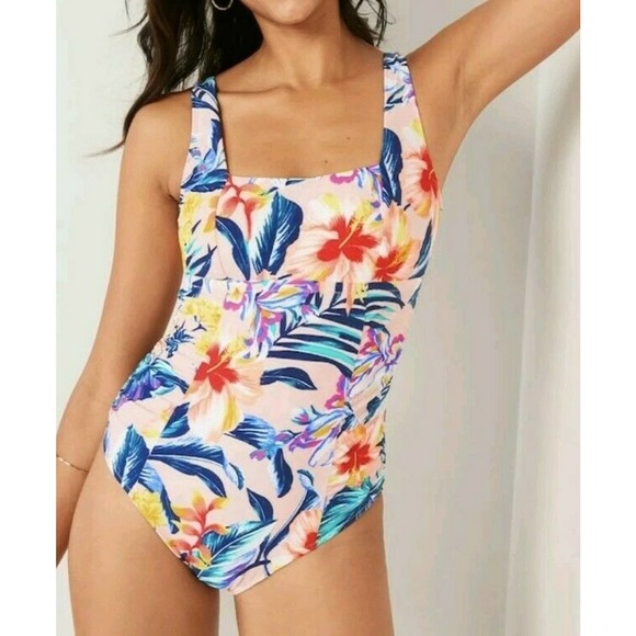 Old Navy Womens Size Small Square Neck One-Piece Swimsuit Pink Floral NW… - Picture 1 of 4